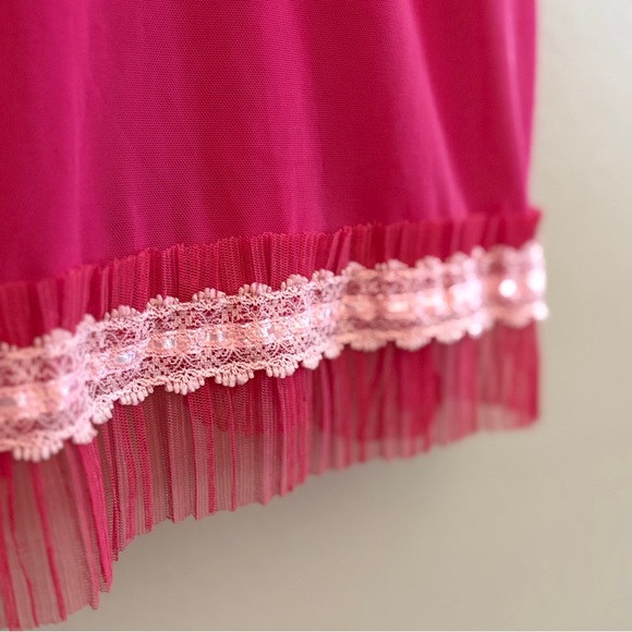 Rampage Fuchsia & White Lace Chemise w Formed Ruched Cups - Picture 8 of 16